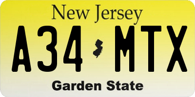 NJ license plate A34MTX