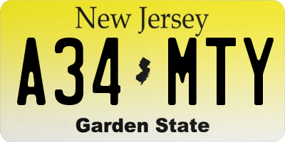 NJ license plate A34MTY