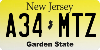 NJ license plate A34MTZ