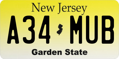 NJ license plate A34MUB