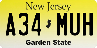 NJ license plate A34MUH