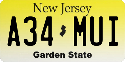 NJ license plate A34MUI