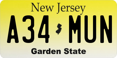 NJ license plate A34MUN