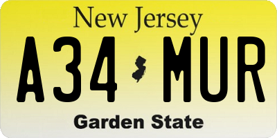 NJ license plate A34MUR