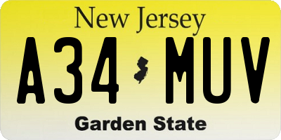 NJ license plate A34MUV