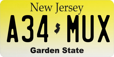 NJ license plate A34MUX