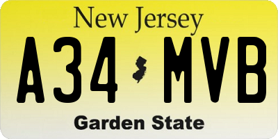 NJ license plate A34MVB
