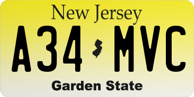 NJ license plate A34MVC