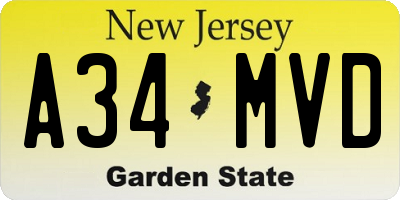NJ license plate A34MVD