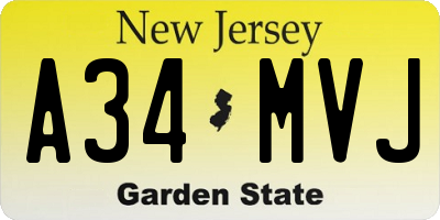 NJ license plate A34MVJ