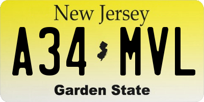 NJ license plate A34MVL