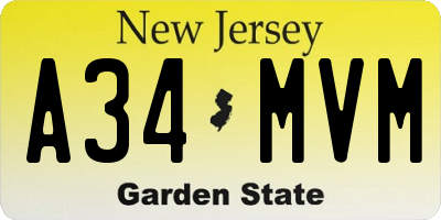 NJ license plate A34MVM