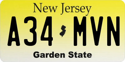 NJ license plate A34MVN