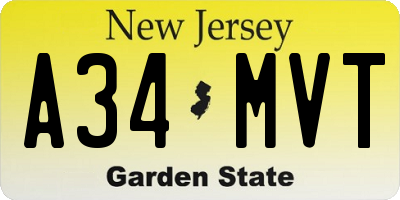 NJ license plate A34MVT