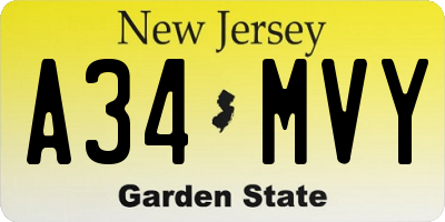 NJ license plate A34MVY