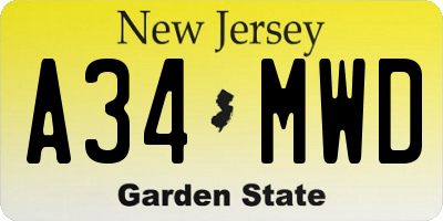 NJ license plate A34MWD