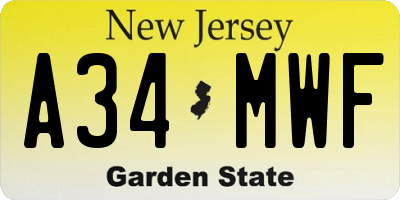NJ license plate A34MWF