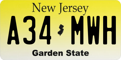 NJ license plate A34MWH