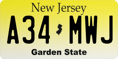 NJ license plate A34MWJ
