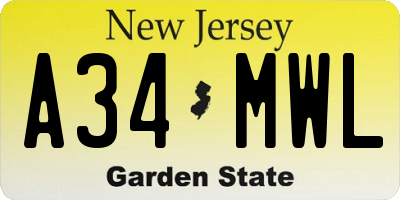 NJ license plate A34MWL