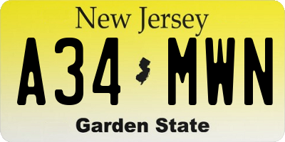 NJ license plate A34MWN