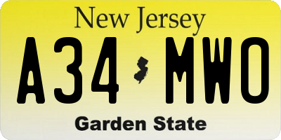 NJ license plate A34MWO