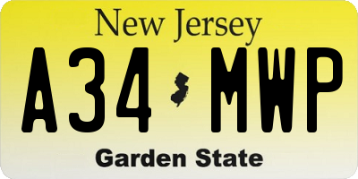 NJ license plate A34MWP