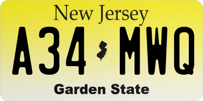 NJ license plate A34MWQ