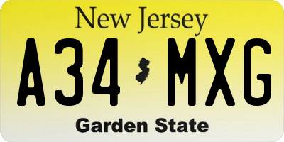 NJ license plate A34MXG