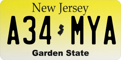 NJ license plate A34MYA