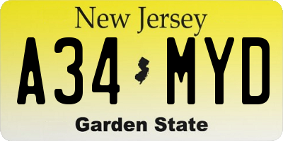 NJ license plate A34MYD