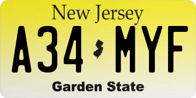 NJ license plate A34MYF