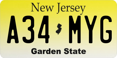 NJ license plate A34MYG