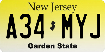 NJ license plate A34MYJ