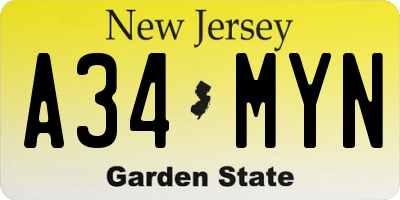 NJ license plate A34MYN