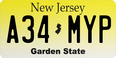 NJ license plate A34MYP