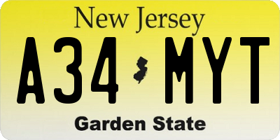 NJ license plate A34MYT