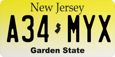 NJ license plate A34MYX