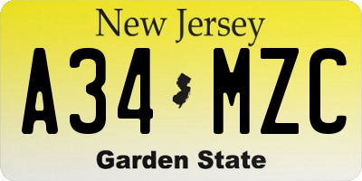 NJ license plate A34MZC