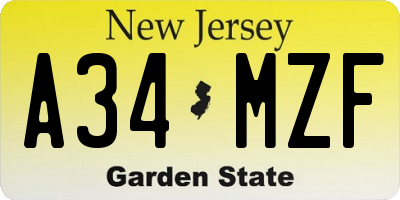 NJ license plate A34MZF