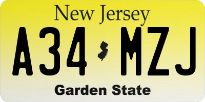 NJ license plate A34MZJ