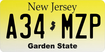 NJ license plate A34MZP