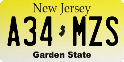 NJ license plate A34MZS