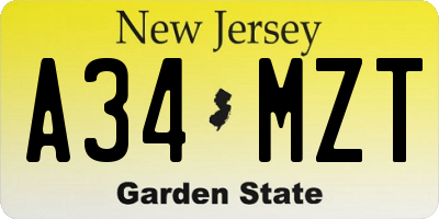 NJ license plate A34MZT