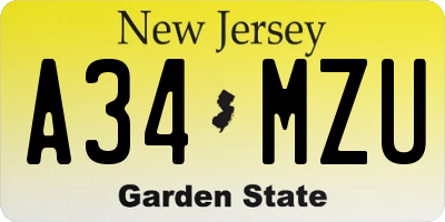 NJ license plate A34MZU