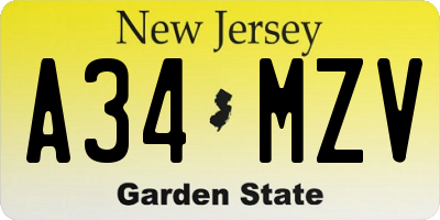 NJ license plate A34MZV