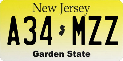 NJ license plate A34MZZ