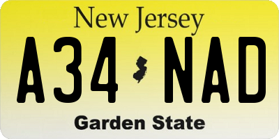 NJ license plate A34NAD