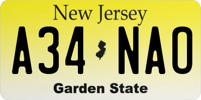 NJ license plate A34NAO