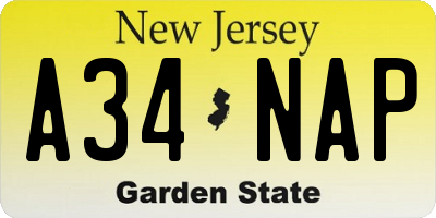 NJ license plate A34NAP